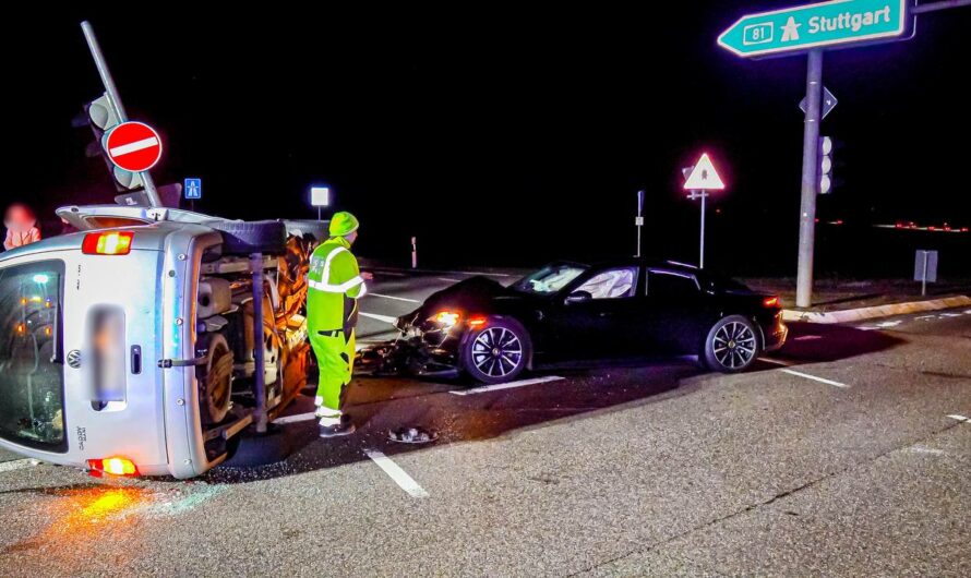 ▶️  Porsche Taycan kracht in VW-Caddy  ◀️ | ð  VW umgestürzt – 2 Verletzte  ð